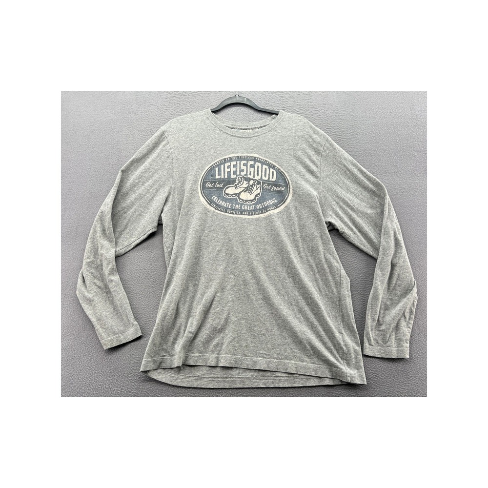 Life is Good Shirt Mens L Gray Long Sleeve Graphic T-Shirt Get Lost Found
